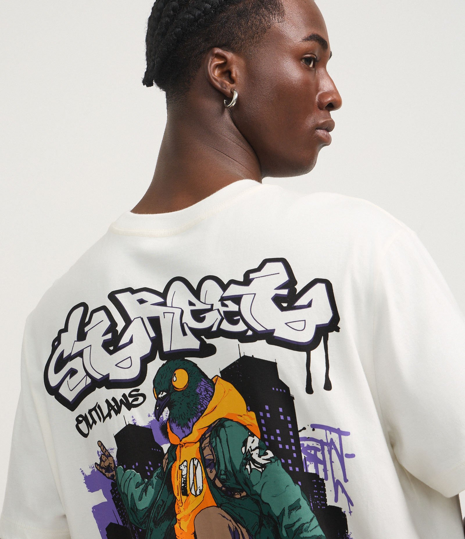 Camiseta em Algodão com Estampa Pombo de Skate Branco 5