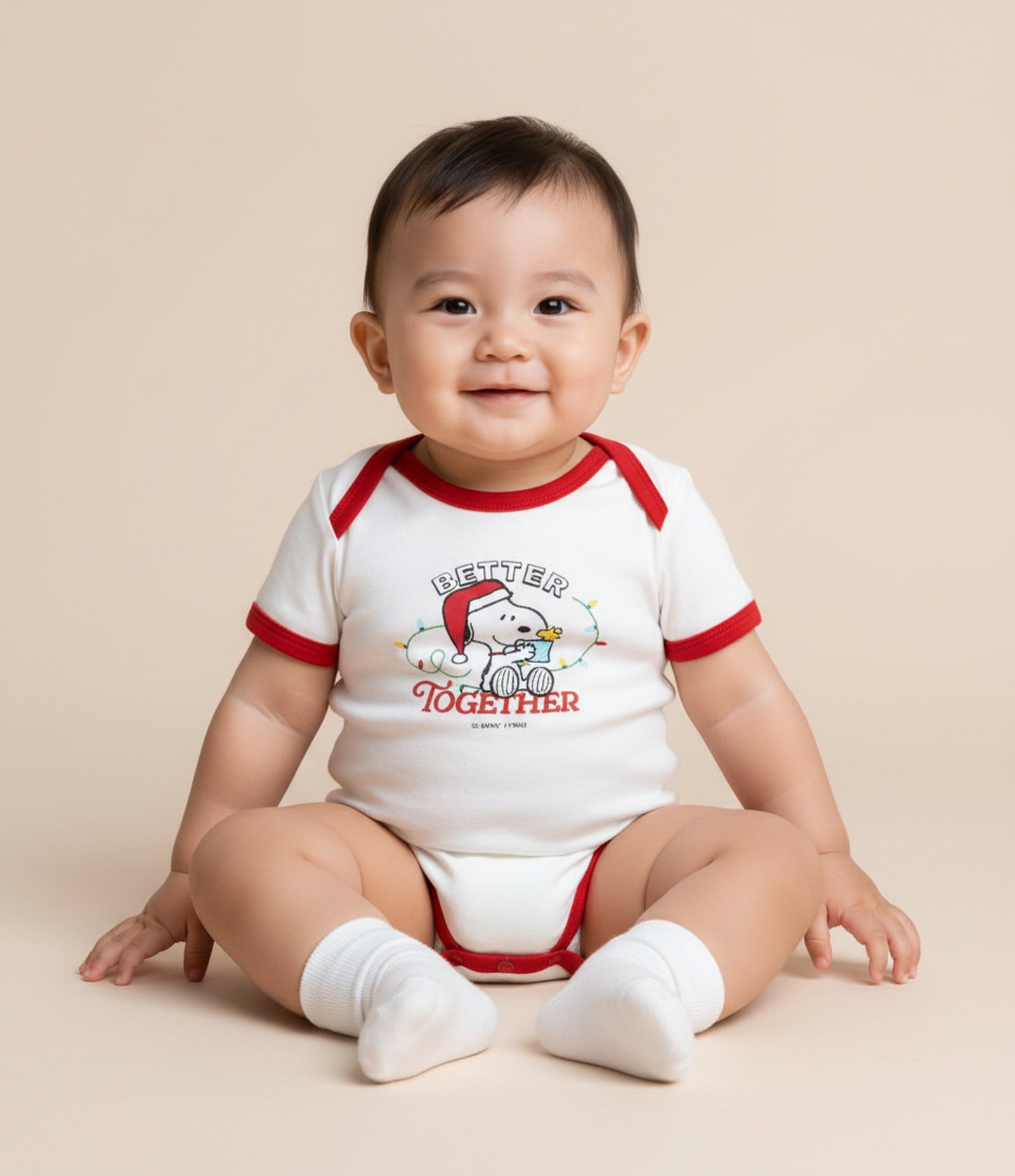 Body Infantil com Estampa de Natal Snoopy - Tam 0 a 18 Meses Branco 1