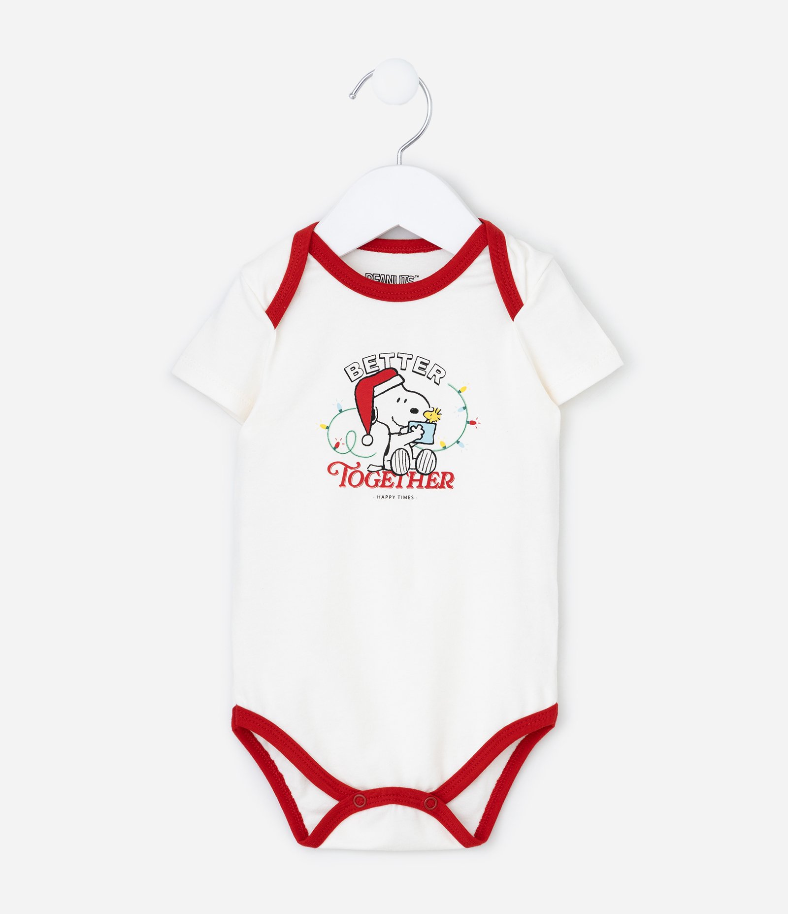 Body Infantil com Estampa de Natal Snoopy - Tam 0 a 18 Meses Branco 2