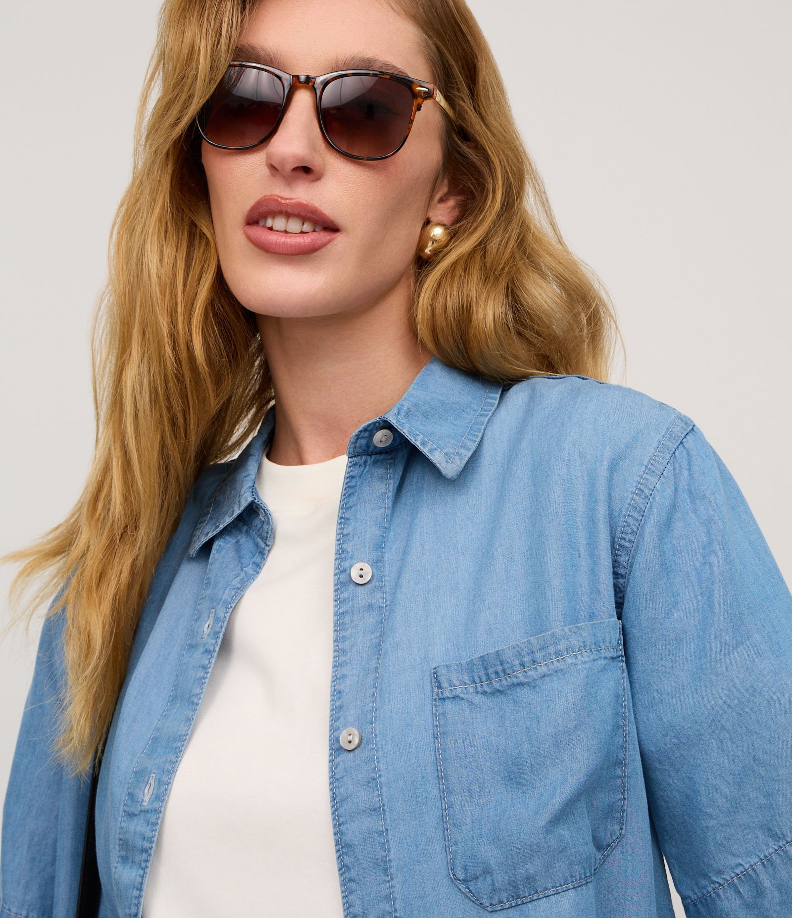 Camisa em Liocel com Botões Frontais e Bolso no Peito Médio 3