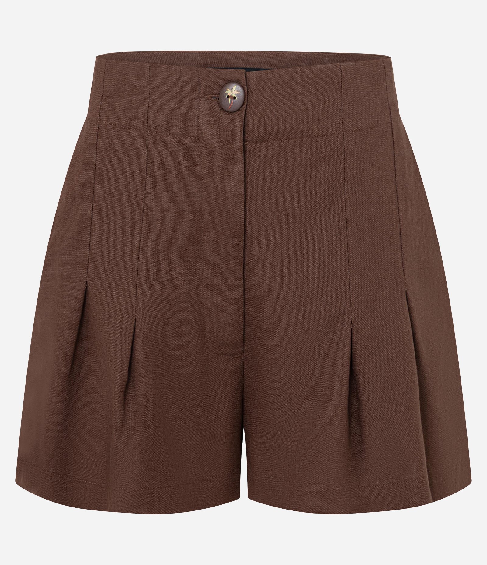Short de Alfaiataria em Viscolinho com Pregas Frontais Marrom 1