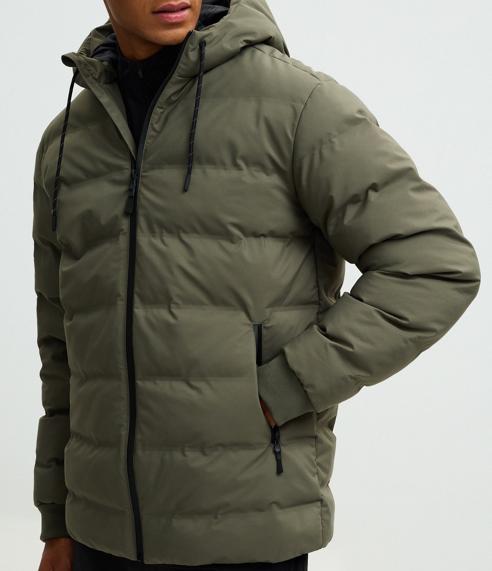 Jaqueta Puffer Esportiva sem Costura com Capuz Verde 4