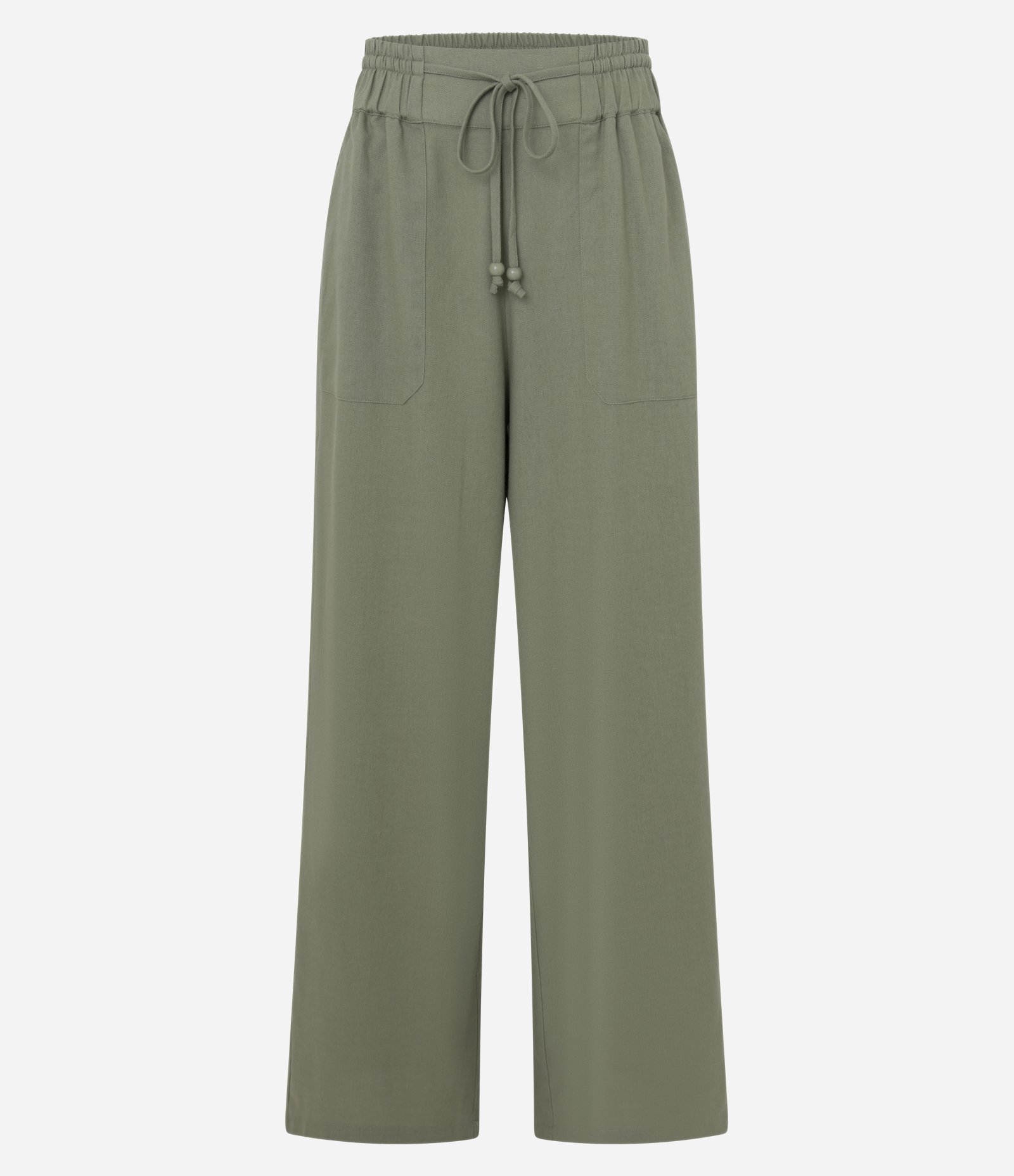 Calça Wide Leg em Viscolinho com Amarração Verde Oliva 5