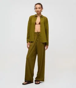 Calça Wide Leg em Viscolinho com Amarração