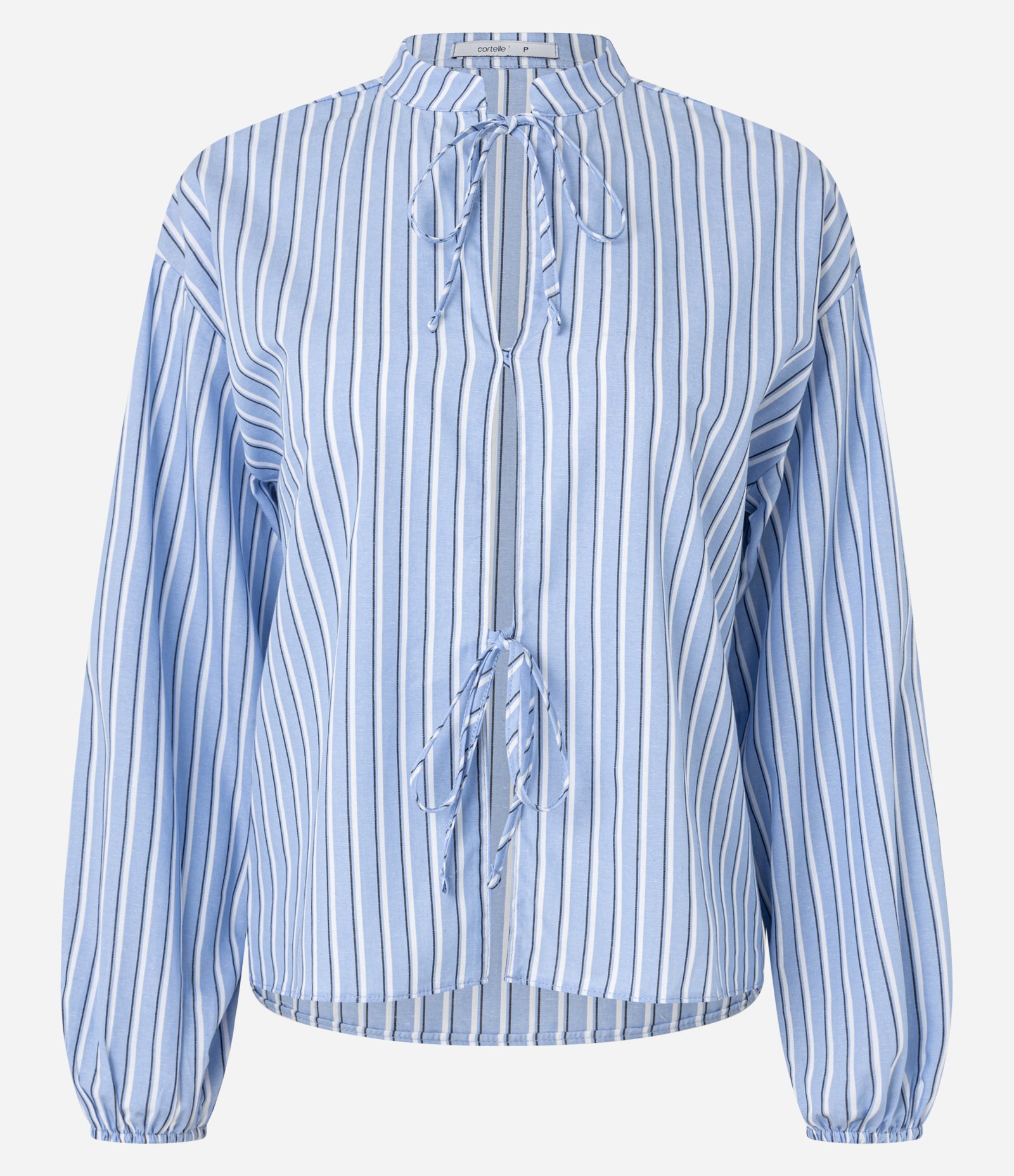 Camisa em Tricoline com Amarração Frontal e Estampa Listrada Azul 5