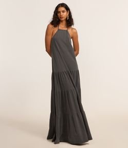 Vestido Evasê Frente Única em Algodão com Franzidos