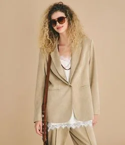 Blazer em Suede com Lapela e Bolsos Laterais
