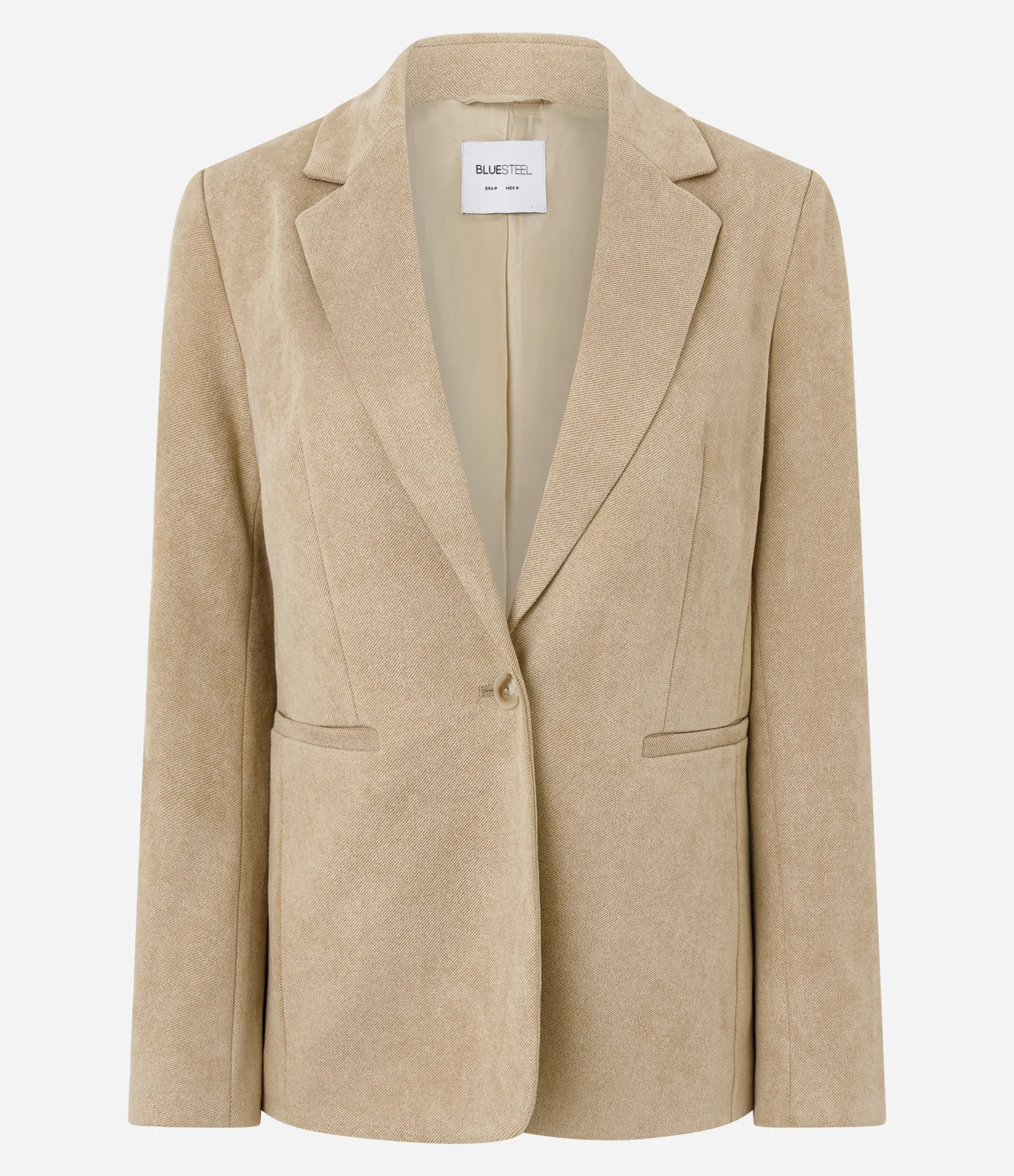 Blazer em Suede com Lapela e Bolsos Laterais Bege 1