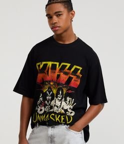 Camiseta Boxy em Algodão com Estampa Kiss