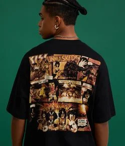 Camiseta Boxy em Algodão com Estampa Kiss