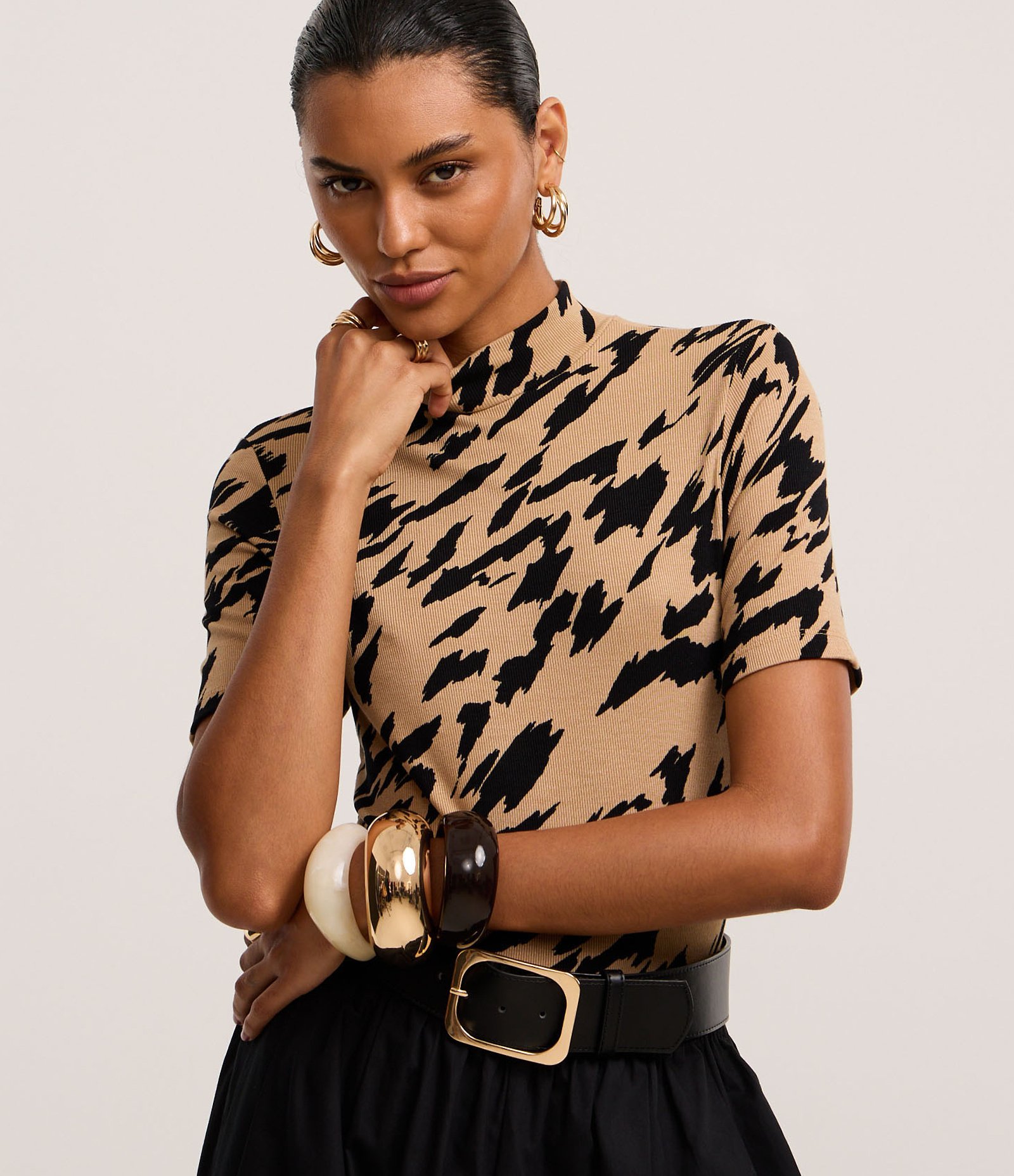 Blusa Canelada em Ribana com Estampa Tigre Marrom/Preto 3