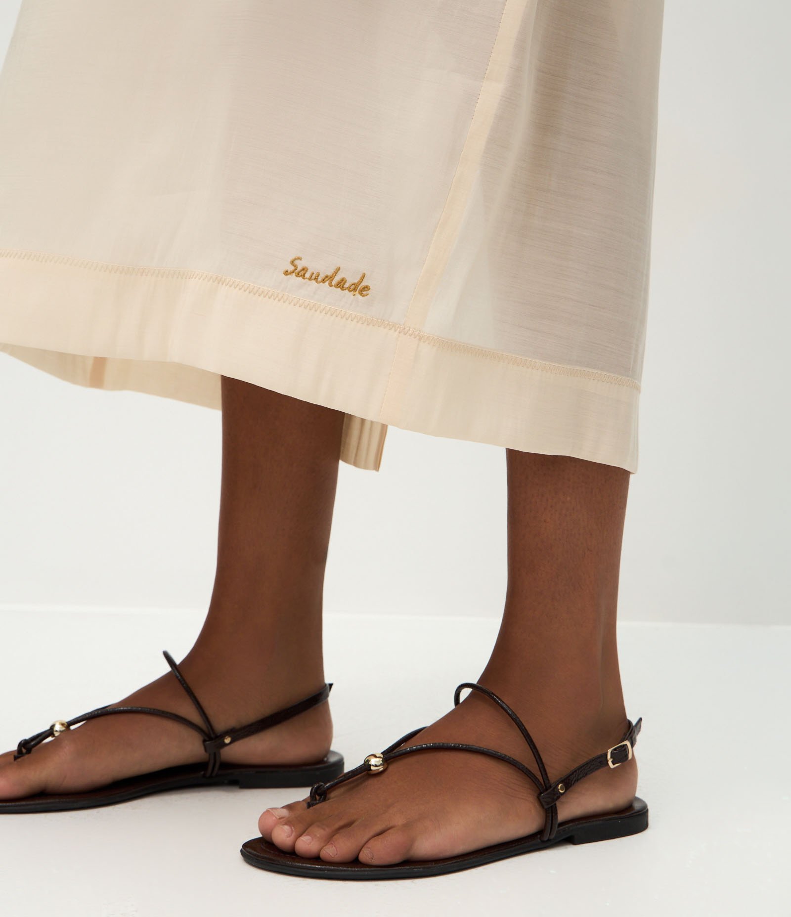 Saia Midi em Chalis de Tencel com Zíper Invisível Bege 4