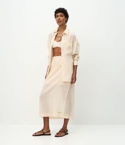Saia Midi em Chalis de Tencel com Zíper Invisível