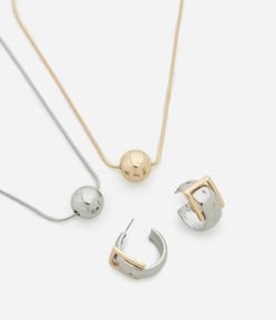 Conjunto de Colar Camadas com Esferas e Brinco Argola Bicolor