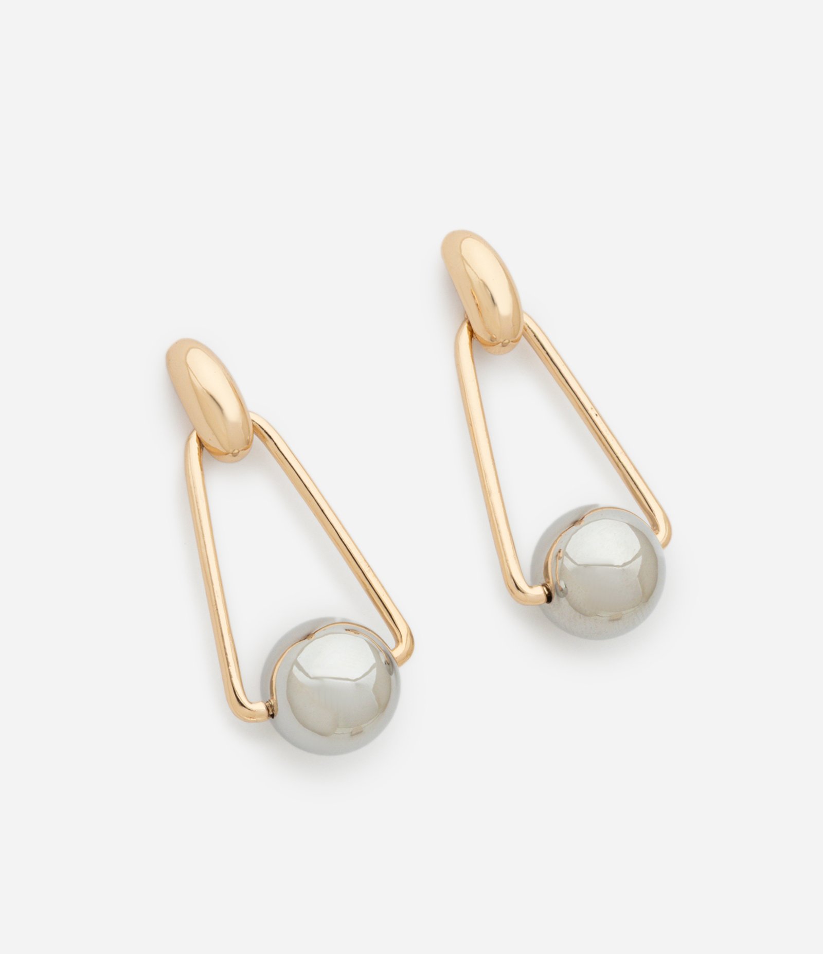 Brinco Médio com Pingente de Esfera Bicolor Dourado/Prata 1