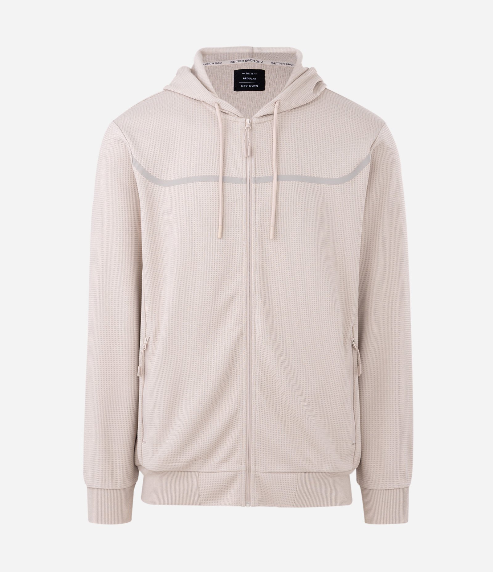 Casaco Esportivo Texturizado com Listra Refletiva e Gola com Capuz Bege 5