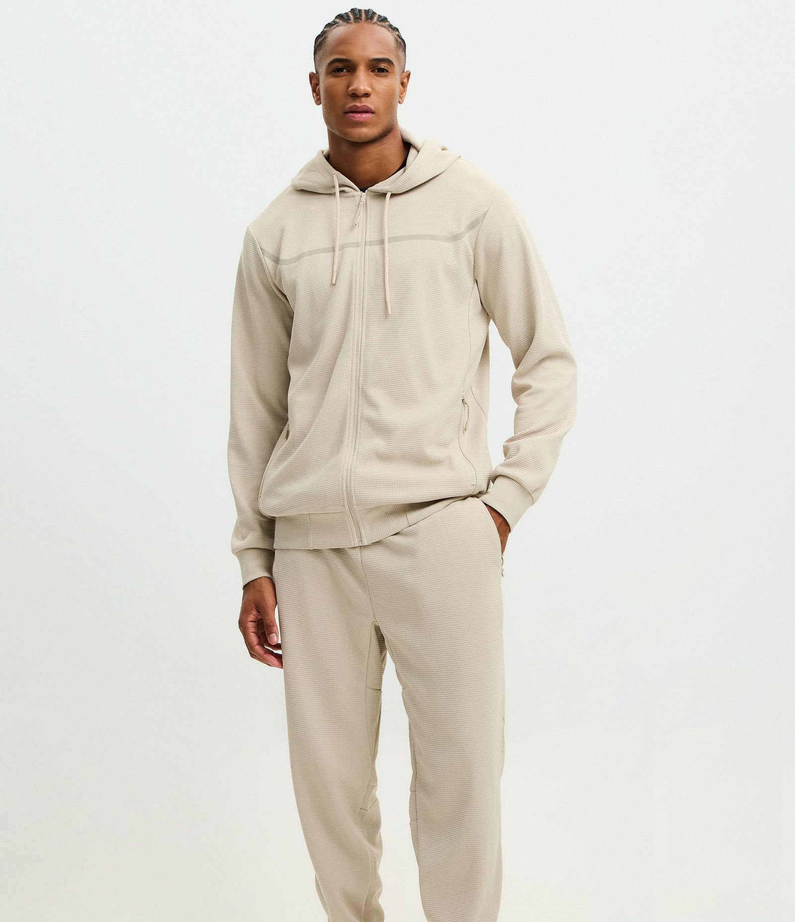 Calça Esportiva em Tecido Texturizado com Zíper nos Bolsos Bege 5