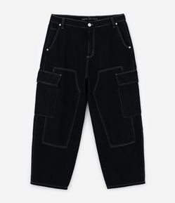 Calça Skater em Jeans com Bolso Cargo e Recortes