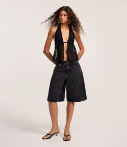 Bermuda Jorts em Jeans com Recortes
