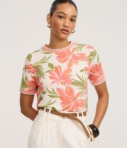 Blusa em Viscolycra com Gola de Tricô e Estampa Floral