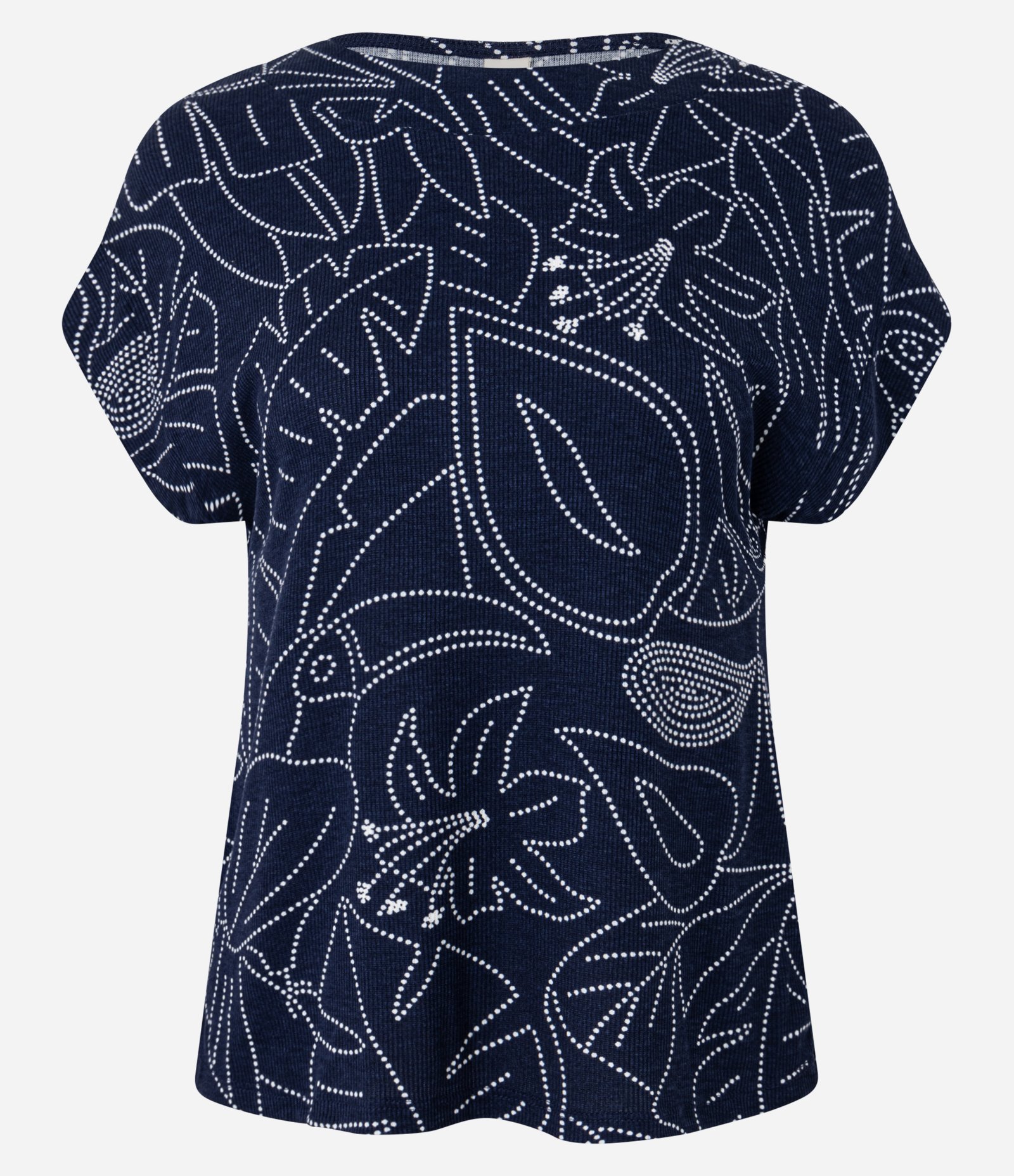 Blusa Canelada em Ribana com Estampa Floral e Folhagem Azul Marinho 5