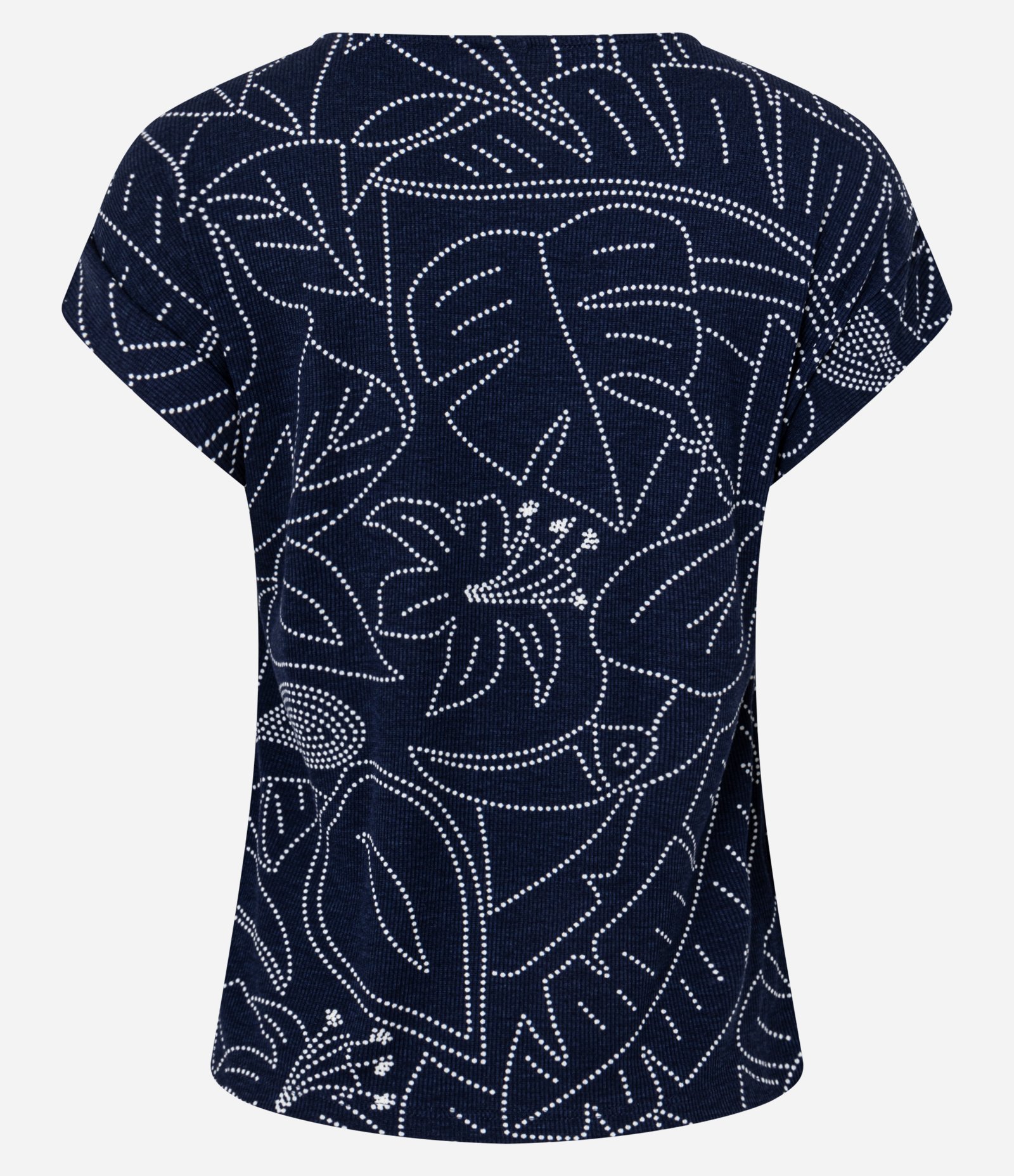 Blusa Canelada em Ribana com Estampa Floral e Folhagem Azul Marinho 7