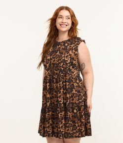 Vestido Curto Muscle Tee em Algodão com Estampa Animal Print Onça Curve & Plus Size
