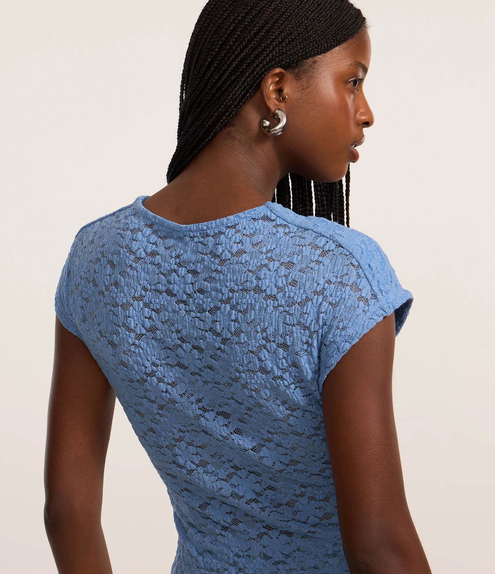 Blusa Regular com Textura e Manga Copinho Azul 4