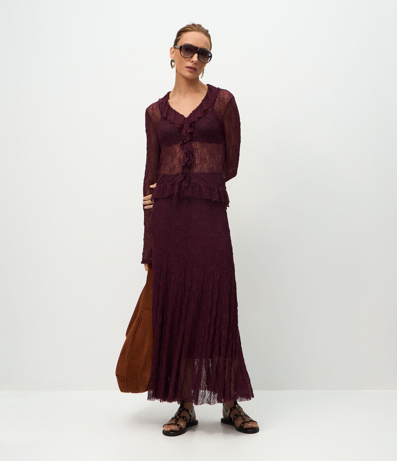 Saia New Midi em Renda Floral Vermelho 2