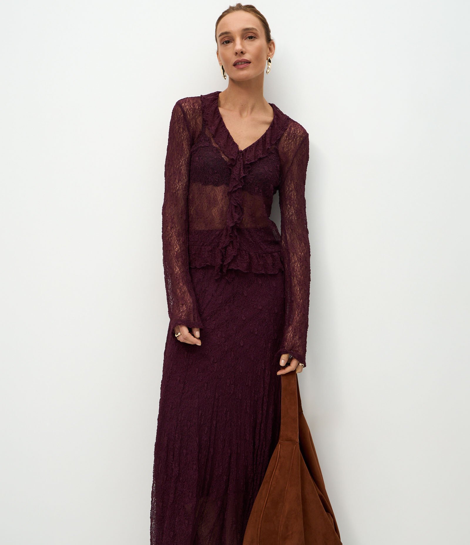 Saia New Midi em Renda Floral Vermelho 3