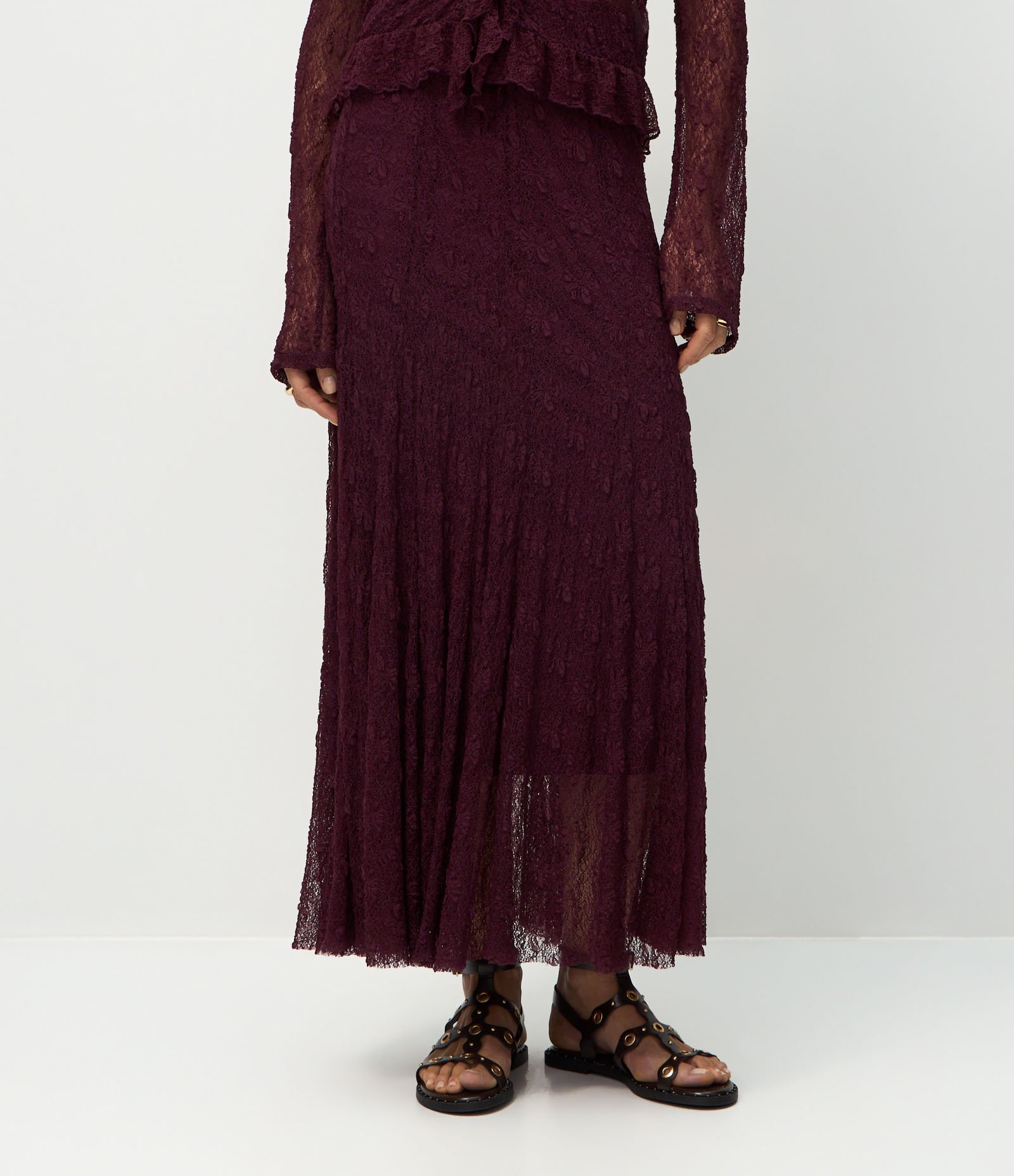 Saia New Midi em Renda Floral Vermelho 5