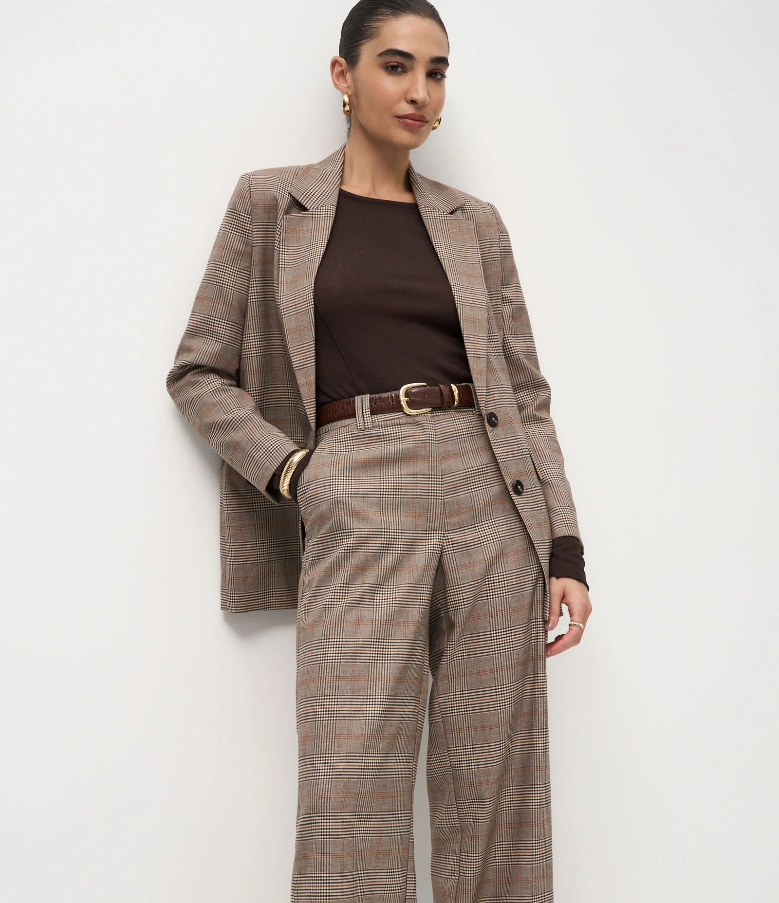 Calça Wide Leg em Alfaiataria com Estampa Xadrez Cinza 2