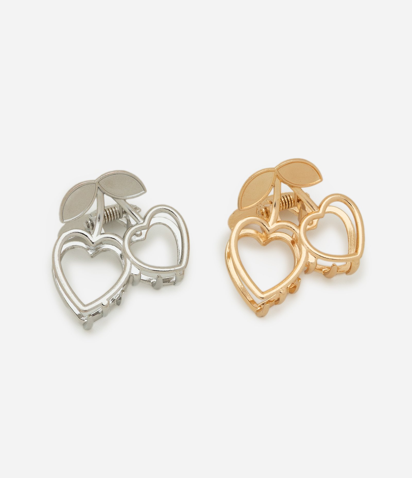 Kit 02 Piranhas de Cabelo em Metal Cereja Coração Vazada Dourado / Prata 1