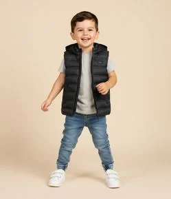 Colete Infantil com Capuz e Zíper Frontal - Tam 5 A 14 Anos
