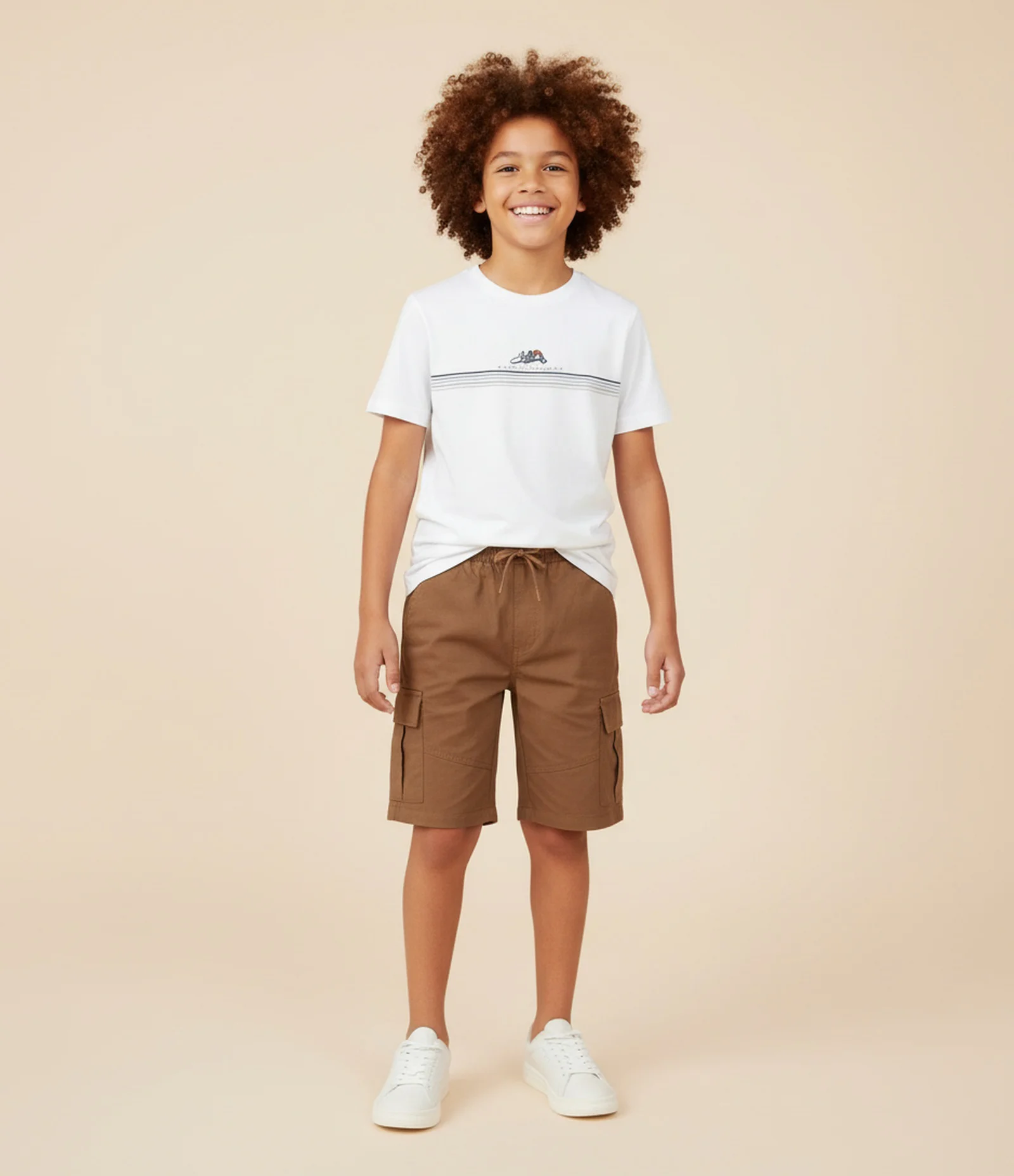 Bermuda Infantil em Microfibra com Bolso Cargo - Tam 5 a 14 Anos Marrom 1