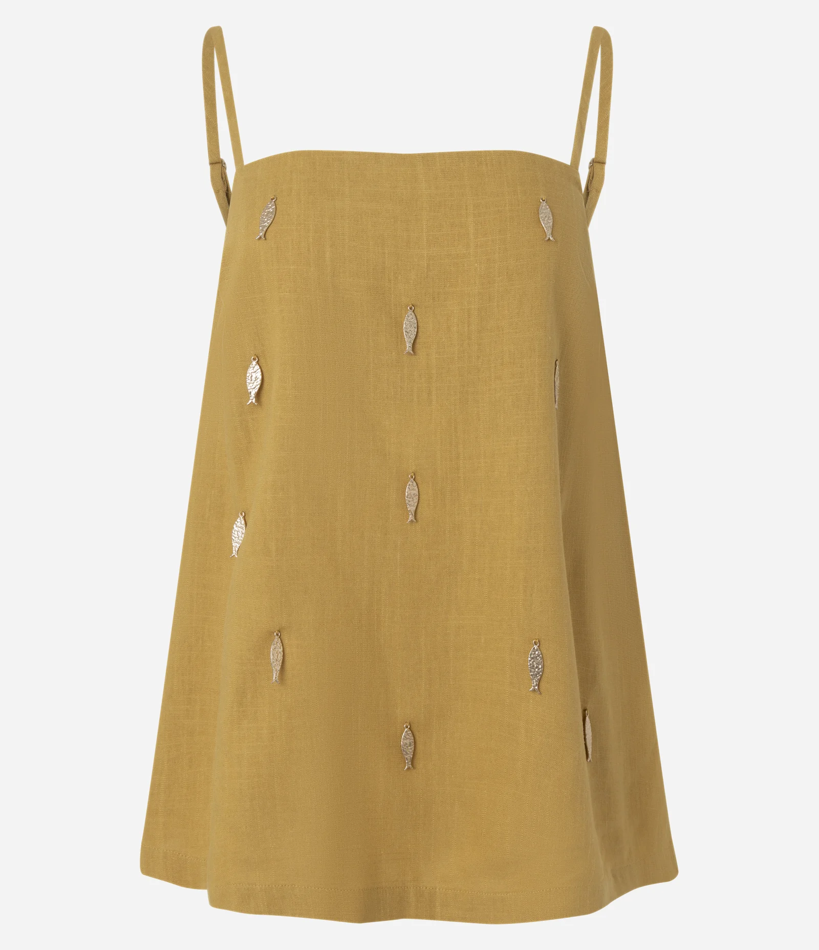 Blusa Alongada em Viscolinho com Pingentes de Peixes Amarelo 5