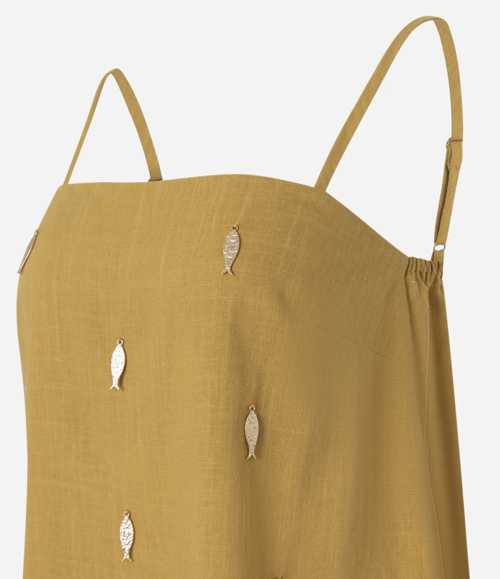 Blusa Alongada em Viscolinho com Pingentes de Peixes Amarelo 6