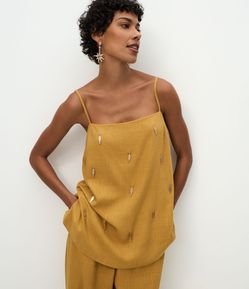 Blusa Alongada em Viscolinho com Pingentes de Peixes