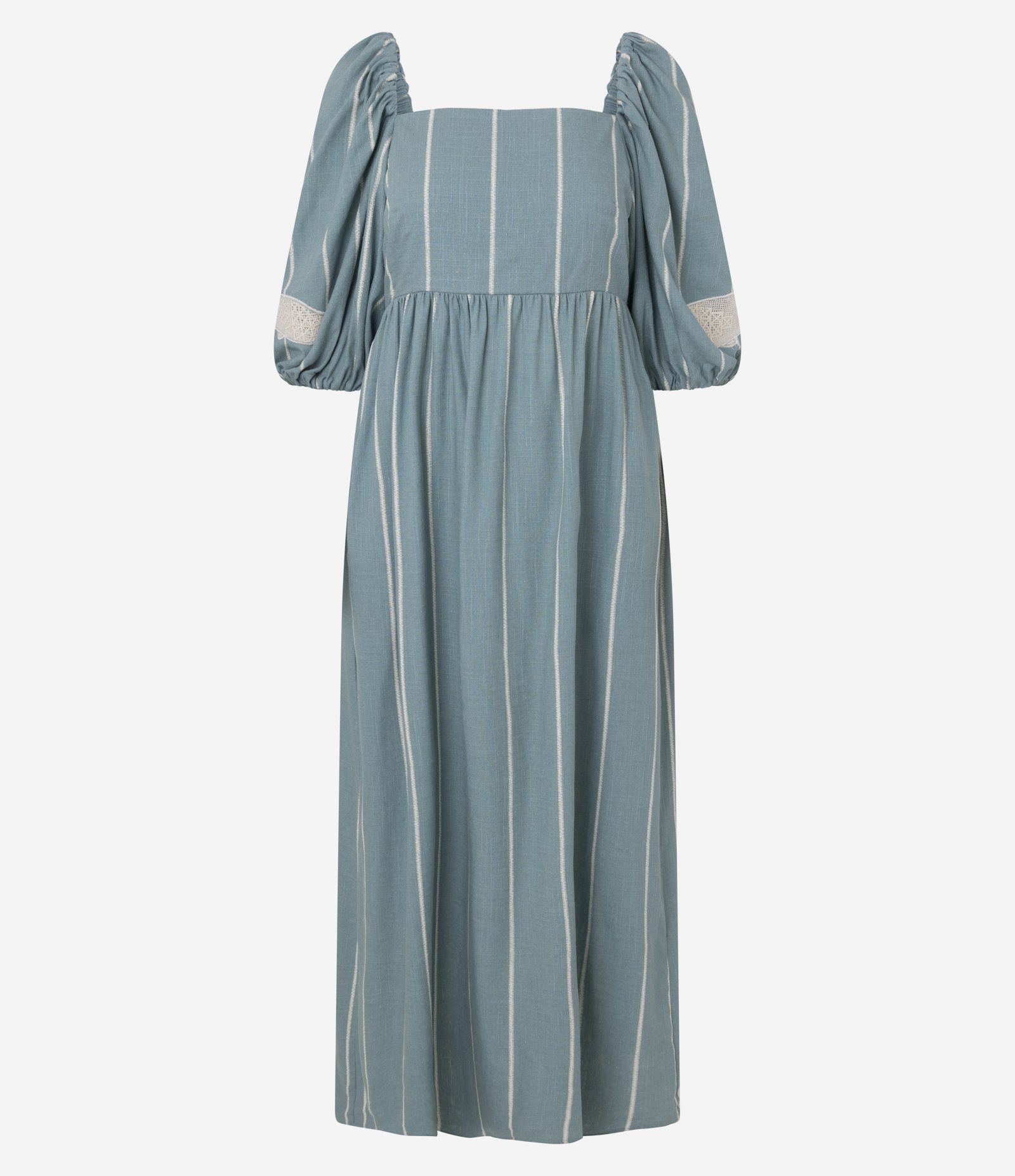 Vestido Longo com Decote Quadrado e Bordado de Peixe Verde 5