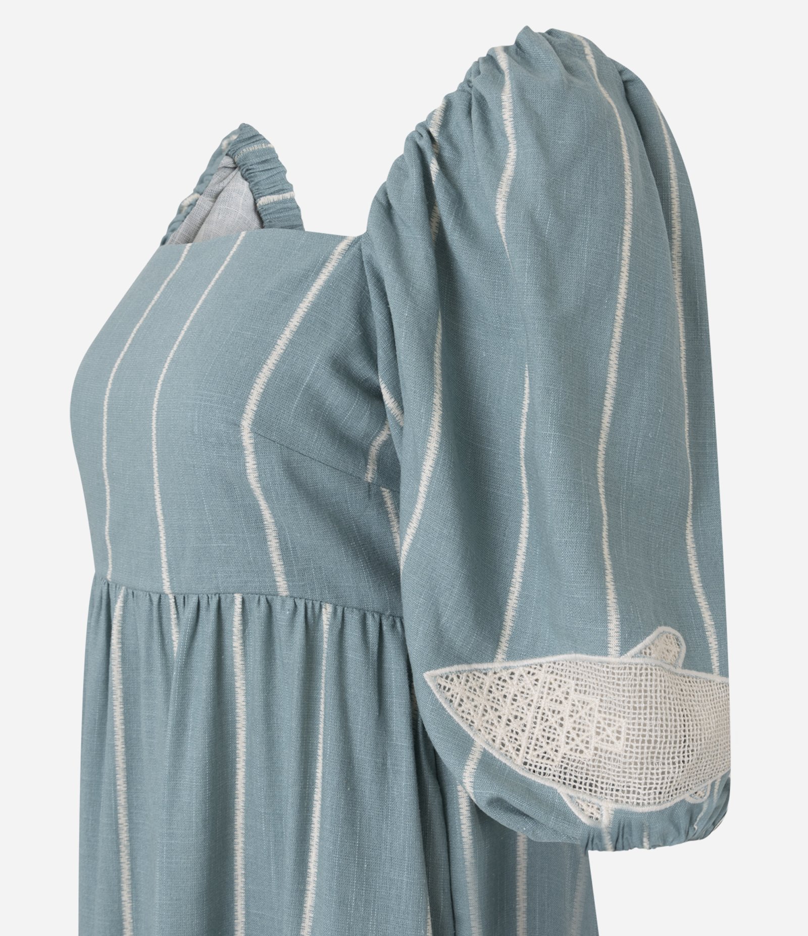 Vestido Longo com Decote Quadrado e Bordado de Peixe Verde 6