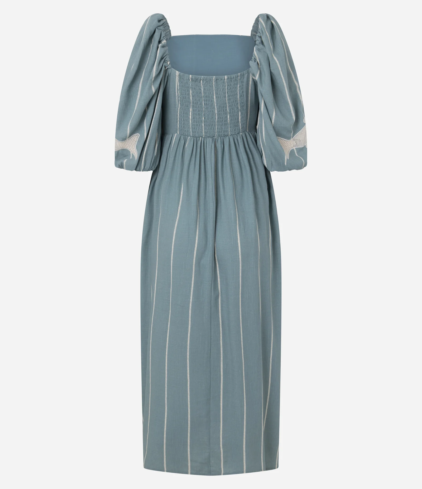 Vestido Longo com Decote Quadrado e Bordado de Peixe Verde 7