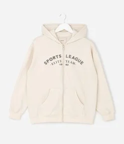 Casaco Infantil em Moletom Sem Felpa com Zíper e Lettering – Tam 5 a 14 Anos