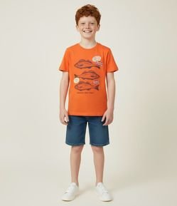 Camiseta Infantil Regular com Estampa de Peixes - Tam 5 a 14 Anos