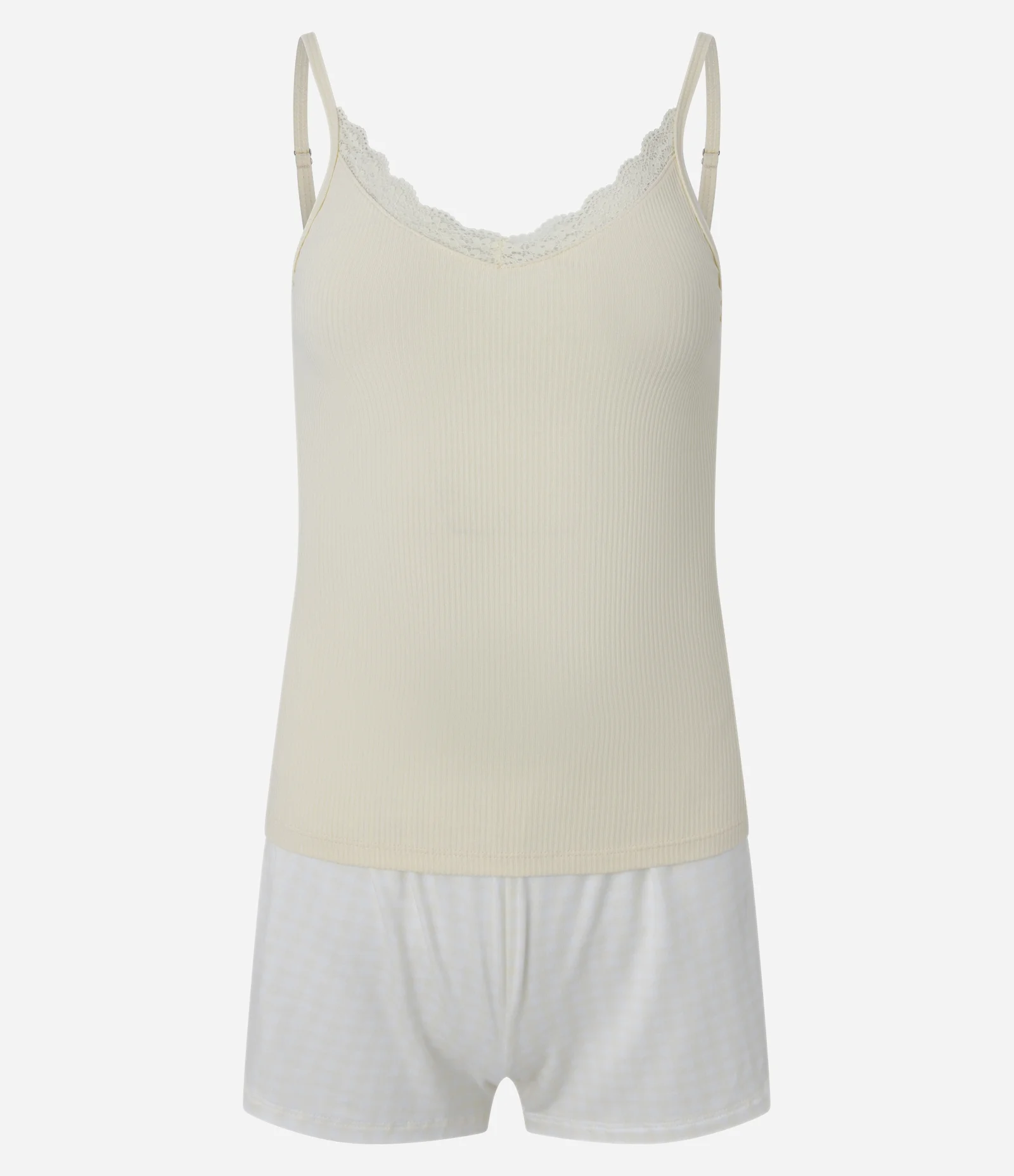 Pijama Short Doll em Viscose com Rendinha e Short Estampado de Xadrez Multicores 1