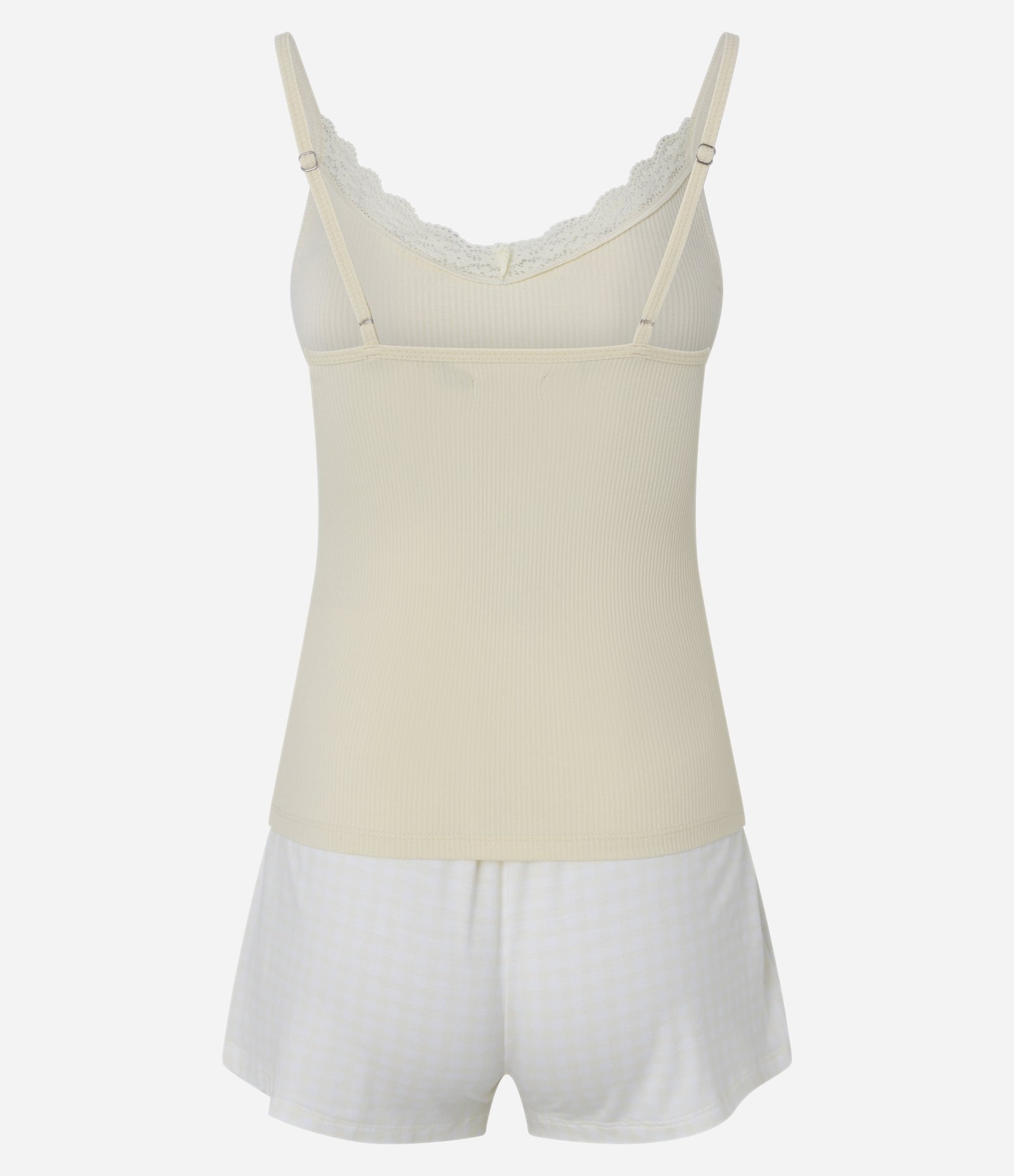 Pijama Short Doll em Viscose com Rendinha e Short Estampado de Xadrez Multicores 3