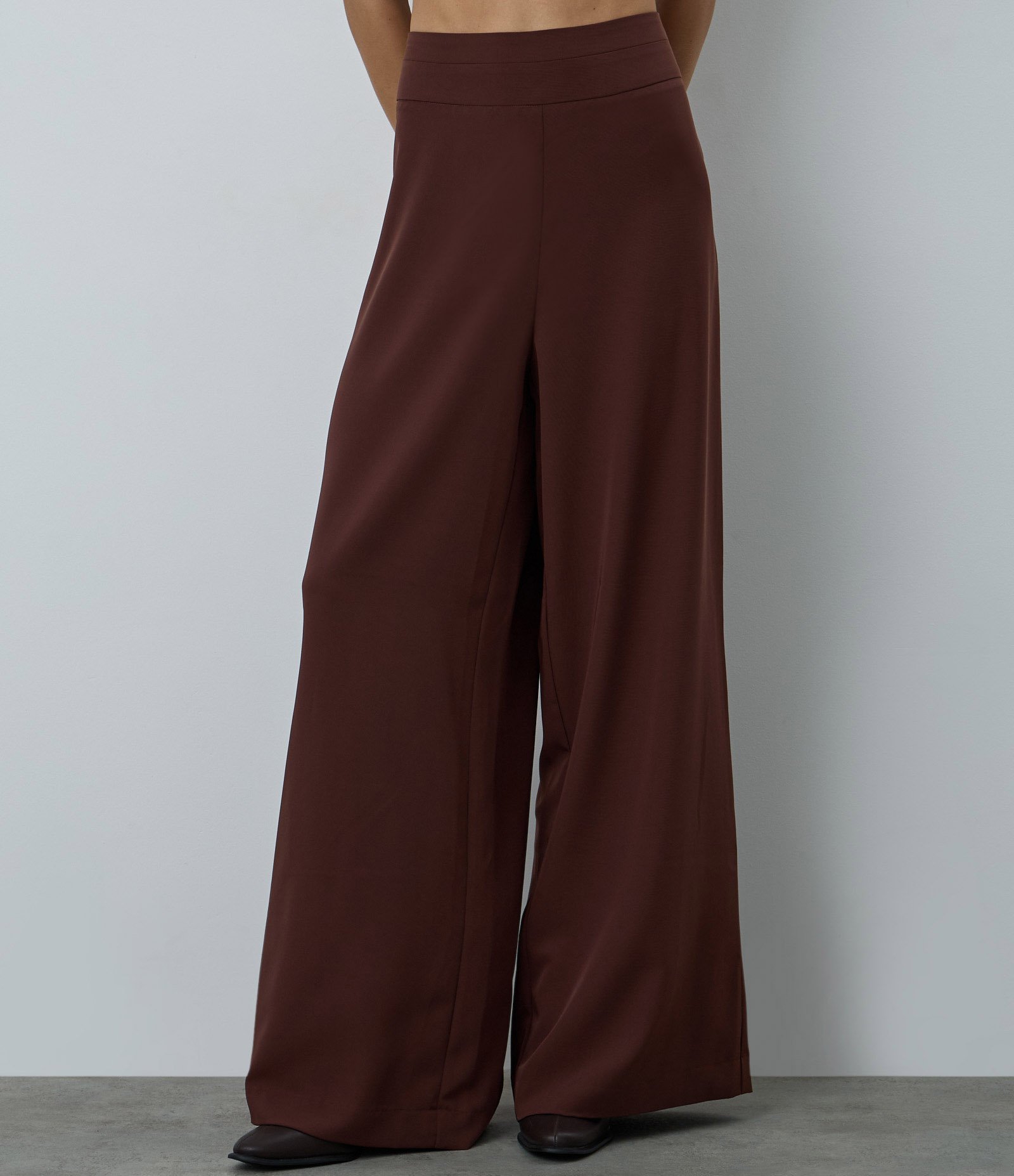 Calça Pantalona Alfaiatada com Cós Liso e Pregas Marrom 3