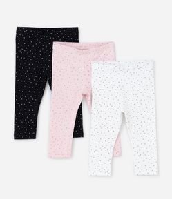 Kit 03 Calças Leggings Infantis com Estampa Poá- Tam RN a 18 Meses