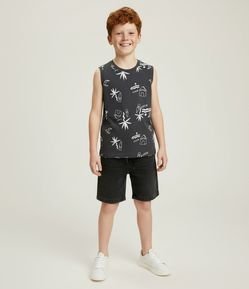 Regata Infantil em Algodão com Estampa Tropical - Tam 5 a 14 Anos