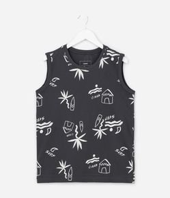 Regata Infantil em Algodão com Estampa Tropical - Tam 5 a 14 Anos