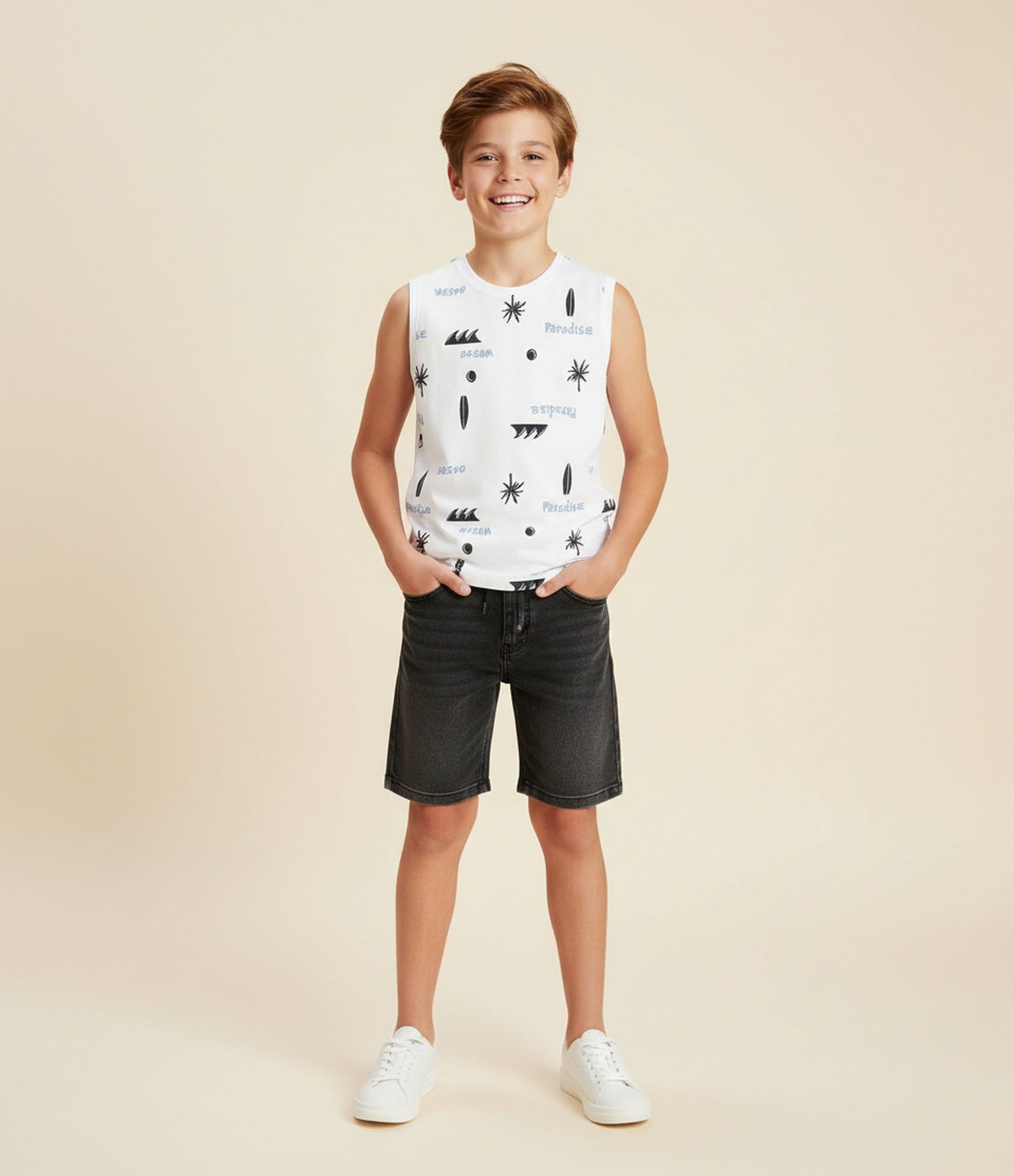 Regata Infantil com Estampa Tropical - Tam 5 a 14 Anos Branco 1